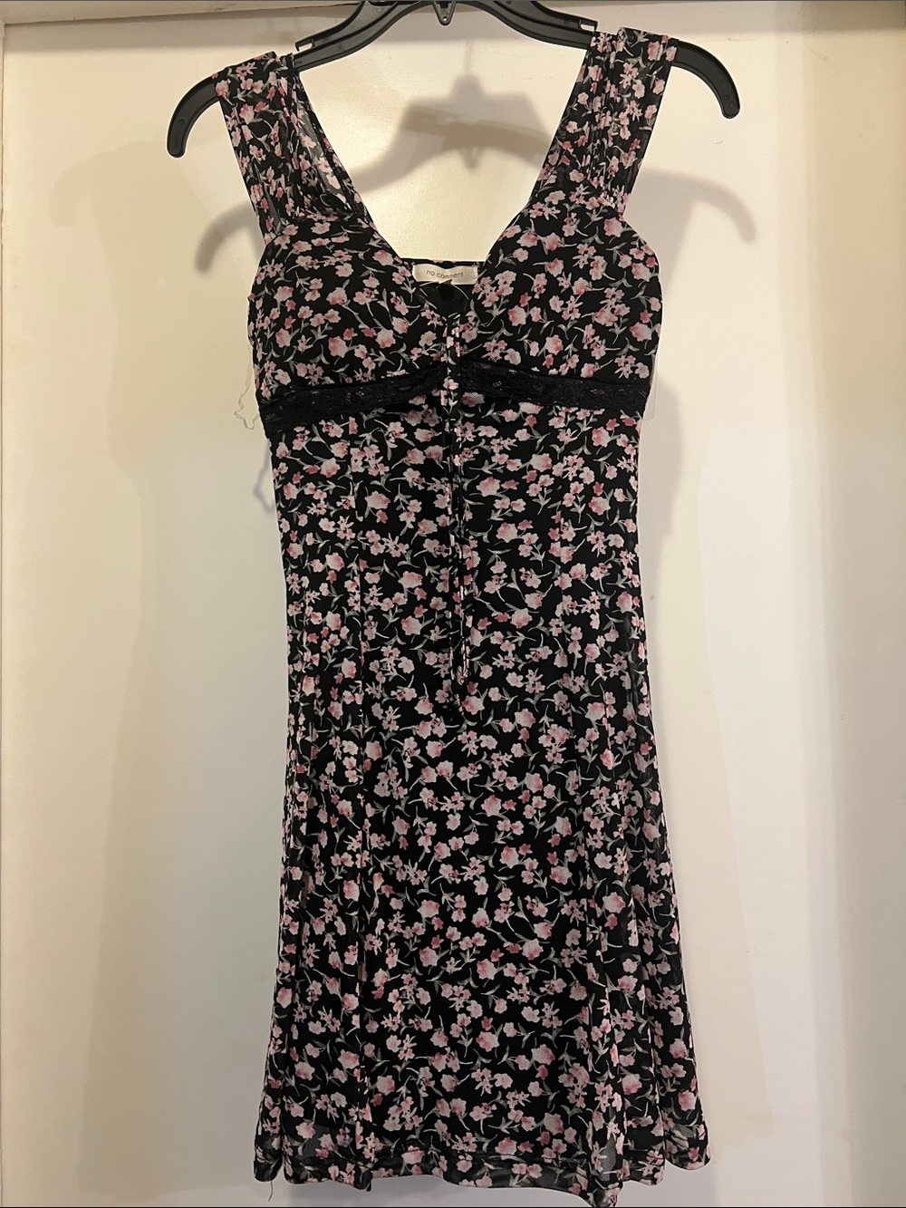 Sleeveless Floral Chemise Nightdress - Black with Pink Floral